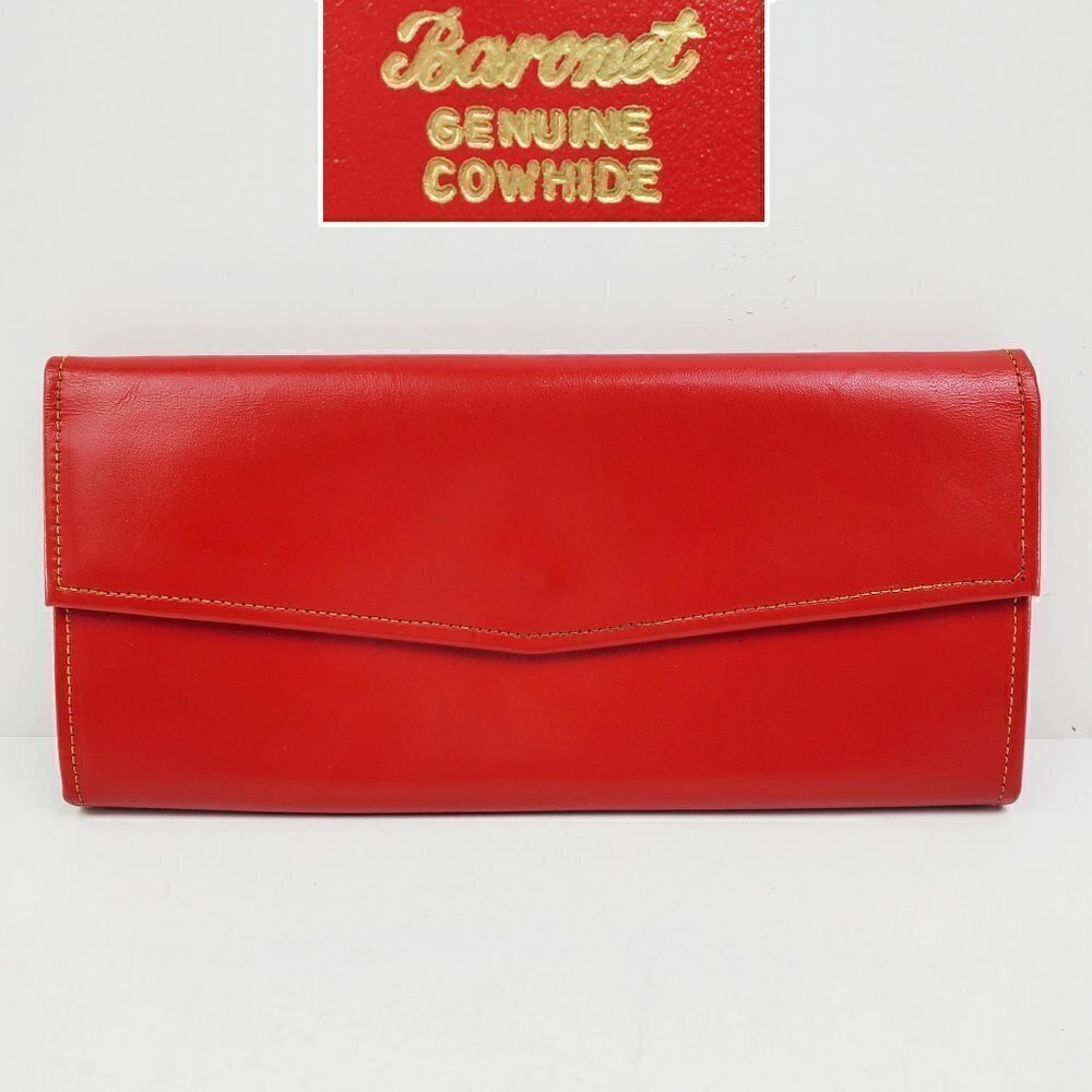 Baronet Wallet Vintage Fold/Snap Leather Cowhide 7.5" Length Red